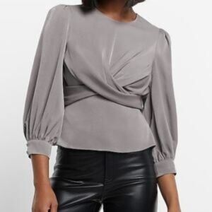 Express Gray Puff Sleeve Wrap Blouse Gray Luxurious Size M